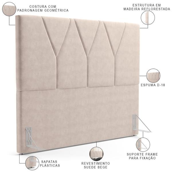 Imagem de Cabeceira Cama Box Casal Queen 160 cm Aurora W01 Suede Bege - Lyam Decor