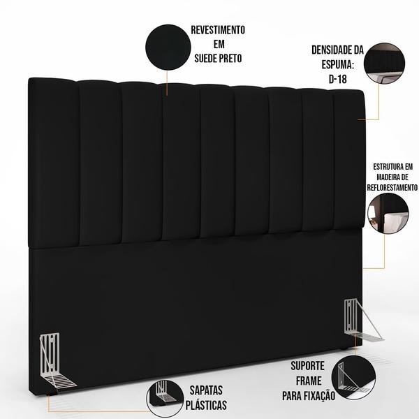 Imagem de Cabeceira Cama Box Casal Queen 160 cm Dália W01 Suede Preto - Lyam Decor