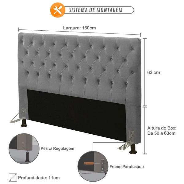 Imagem de Cabeceira Cama Box Casal Queen 160cm Cristal Veludo Cinza - JS Móveis