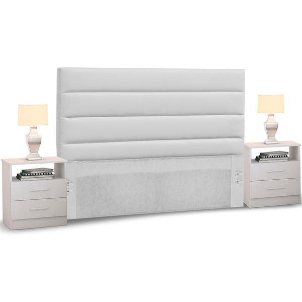 Imagem de Cabeceira Cama Box Casal Queen 160cm Greta Corano Branco e 2 Criados Branco - Mpozenato