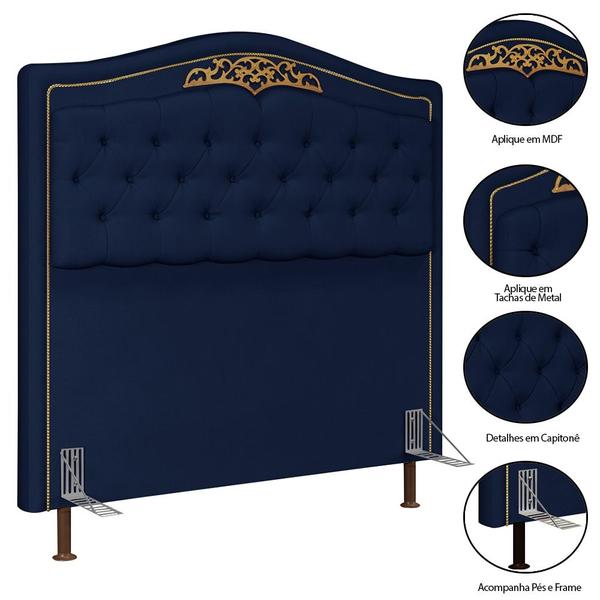 Imagem de Cabeceira Cama Box Casal Queen 160cm Imperial Veludo J02 Azul - Mpozenato