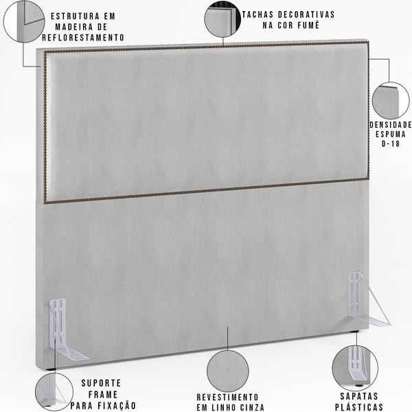 Imagem de Cabeceira Cama Box Casal Queen Com Tachas 160 cm Vicenza L02 Linho Cinza - Lyam Decor