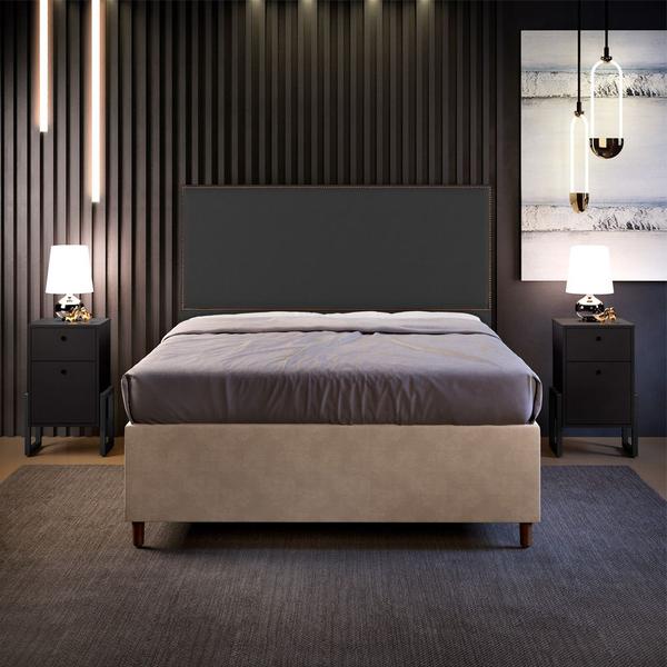 Imagem de Cabeceira Cama Box Casal Queen Com Tachas 160 cm Vicenza L02 Suede Preto - Lyam Decor