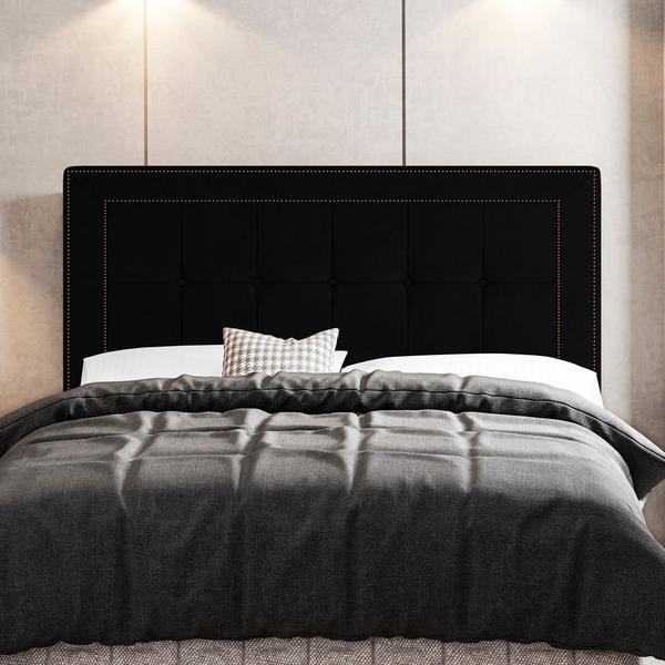 Imagem de Cabeceira Cama Box Casal Queen Size Luxor 160cm com Tachas e Frame Suede Preto - Abmaza