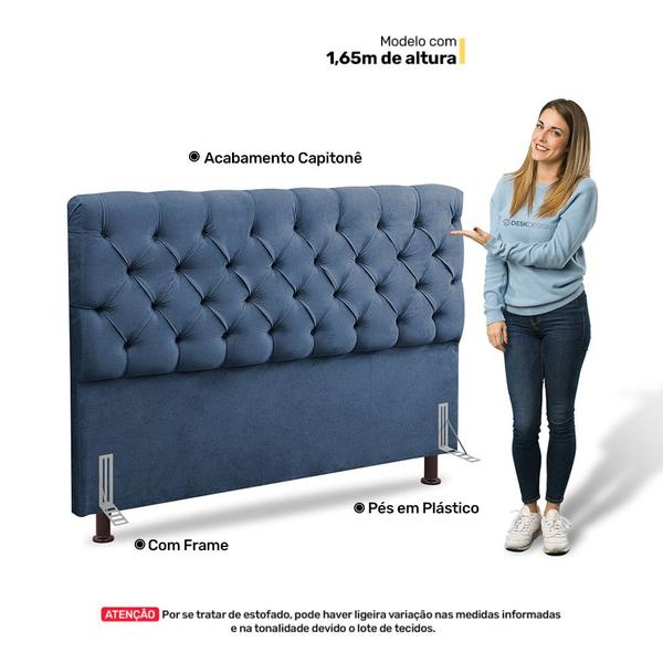 Imagem de Cabeceira Cama Box Casal Queen Size Lylla 160cm Capitonê com Frame Linho Azul - Desk Design