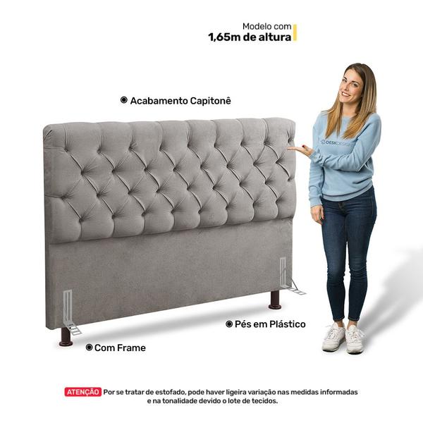 Imagem de Cabeceira Cama Box Casal Queen Size Lylla 160cm Capitonê com Frame Linho Bege - Desk Design