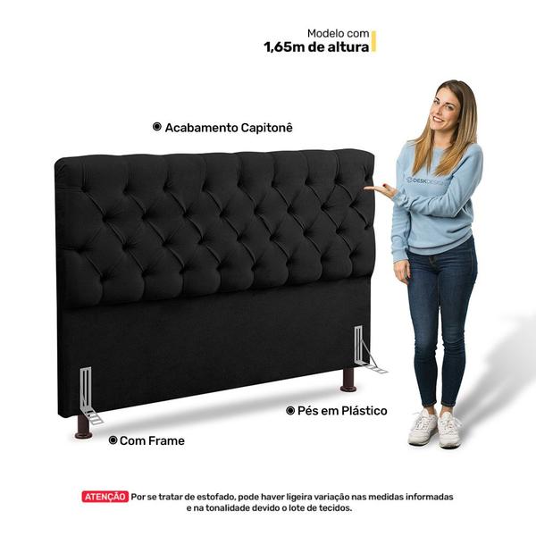 Imagem de Cabeceira Cama Box Casal Queen Size Lylla 160cm Capitonê com Frame Suede Preto - Desk Design