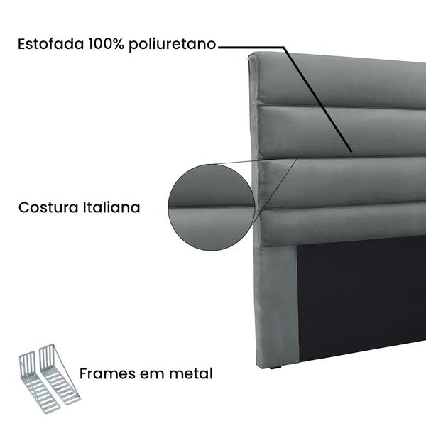 Imagem de Cabeceira Cama Box King 195 cm Arles Veludo Cinza S04 - D'Rossi