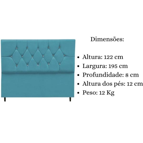 Imagem de Cabeceira Cama Box King 195 cm Geovana Suede Azul Turquesa