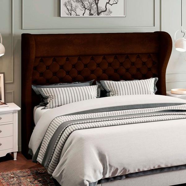 Imagem de Cabeceira Cama Box King 195 cm P05 Madrid material sintético Marrom - Lyam Decor