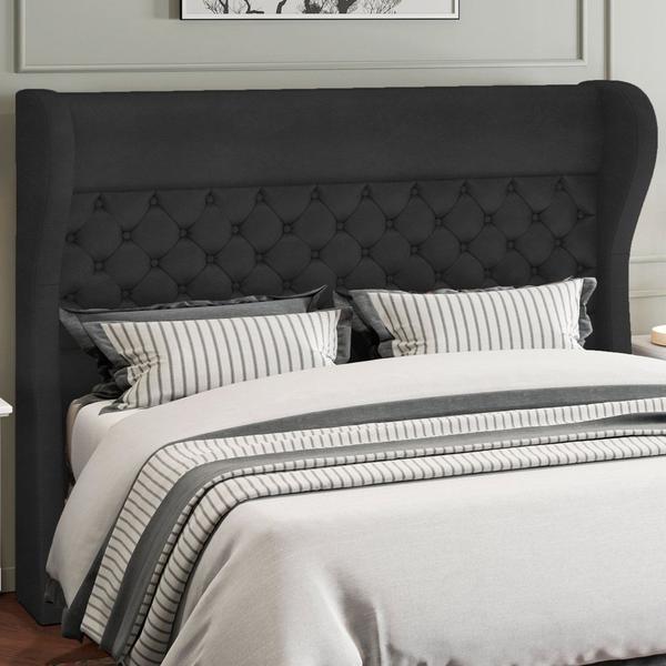 Imagem de Cabeceira Cama Box King 195 cm P05 Madrid material sintético Preto - Lyam Decor