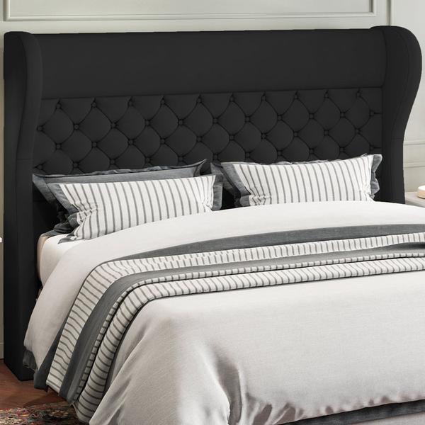 Imagem de Cabeceira Cama Box King 195 cm P05 Madrid Veludo Preto - Lyam Decor