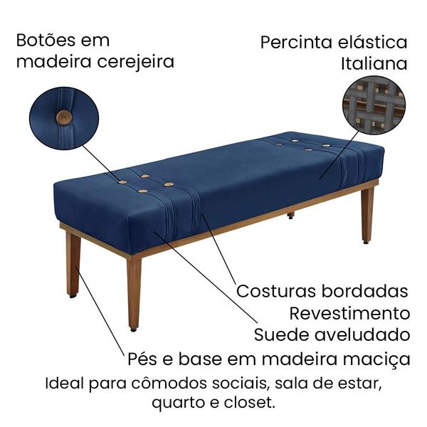 Imagem de Cabeceira Cama Box King 195cm e Recamier Gênova Suede Azul Marinho S04 - D'Rossi