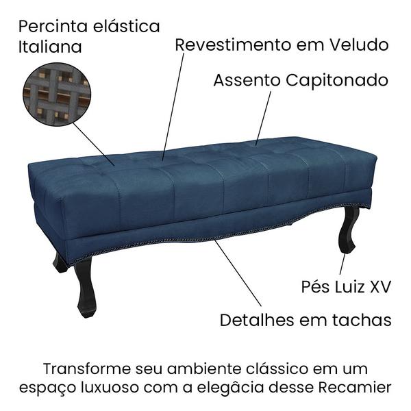 Imagem de Cabeceira Cama Box King 195cm e Recamier Vicenza Veludo Azul Marinho S04 - D'Rossi