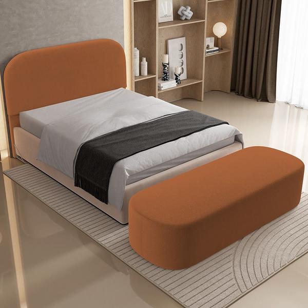 Imagem de Cabeceira Cama Box King 195cm Lanna com Puff Recamier Doha W01  Bouclê Terracota - Lyam Decor