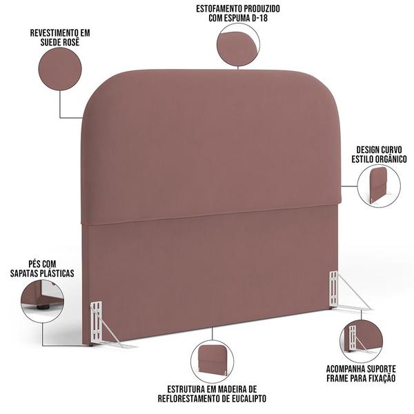 Imagem de Cabeceira Cama Box King 195cm Orgânica Lanna W01 Suede Rosê - Lyam Decor