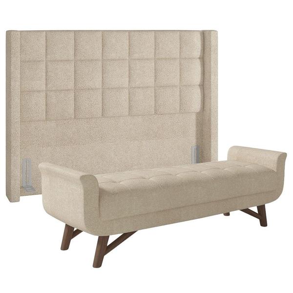 Imagem de Cabeceira Cama Box King 195cm Pisa e Recamier Neville P02 Bouclé Bege - Mpozenato