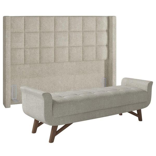 Imagem de Cabeceira Cama Box King 195cm Pisa E Recamier Neville P02 Bouclé Cru - Mpozenato