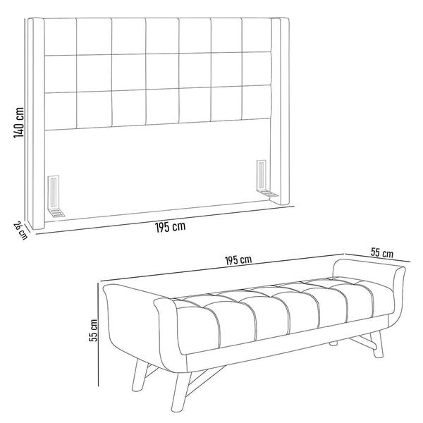 Imagem de Cabeceira Cama Box King 195cm Pisa e Recamier Neville P02 Sintético Marrom - Mpozenato