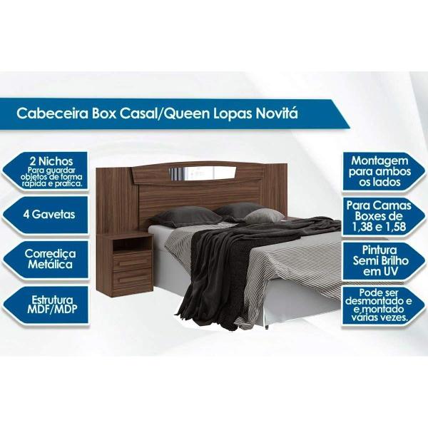 Imagem de Cabeceira Cama Box Madeirado Casal/Queen Novitá Bronze c/ 4 Gavetas Branco - Lopas