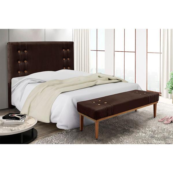 Imagem de Cabeceira Cama Box Queen 160cm e Recamier Gênova Suede Café S04 - D'Rossi