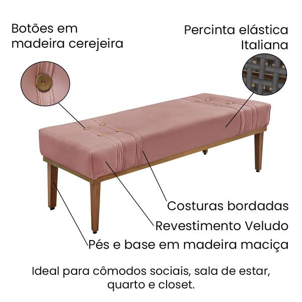 Imagem de Cabeceira Cama Box Queen 160cm e Recamier Gênova Veludo Rosa S04 - D'Rossi