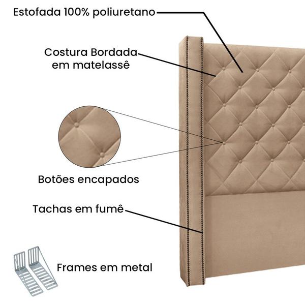 Imagem de Cabeceira Cama Box Queen 160cm e Recamier Vicenza Suede Bege S04 - D'Rossi