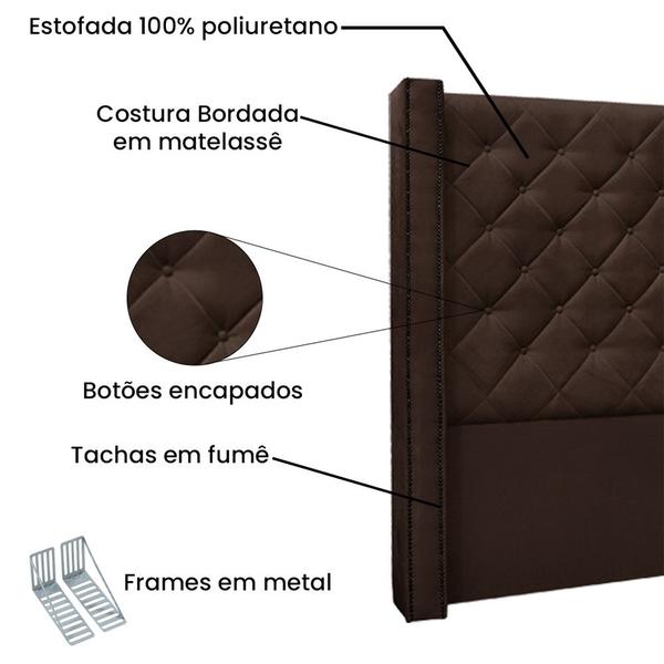 Imagem de Cabeceira Cama Box Queen 160cm e Recamier Vicenza Suede Café S04 - D'Rossi