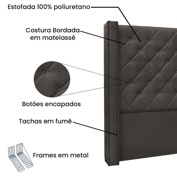 Imagem de Cabeceira Cama Box Queen 160cm e Recamier Vicenza Suede Cinza S04 - D'Rossi