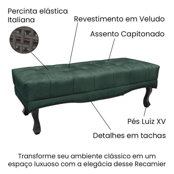 Imagem de Cabeceira Cama Box Queen 160cm e Recamier Vicenza Veludo S04 Cor Verde