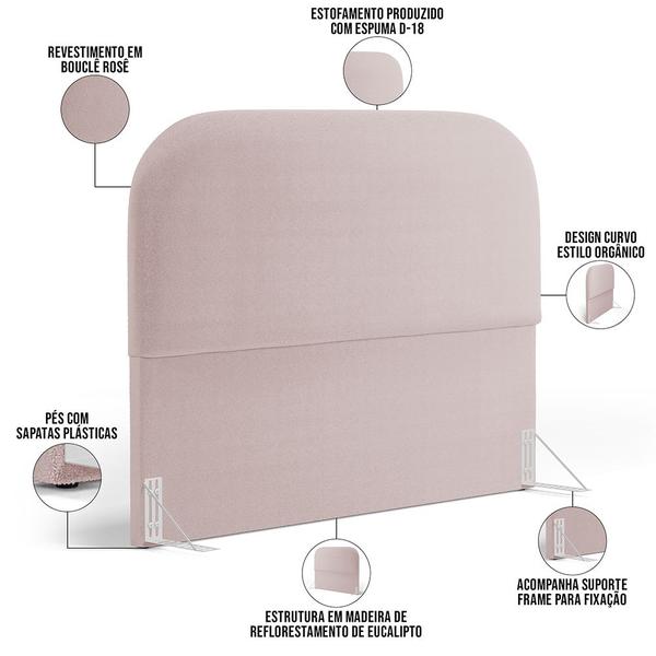 Imagem de Cabeceira Cama Box Queen 160cm Lanna com Puff Recamier Doha W01  Bouclê Rosê - Lyam Decor