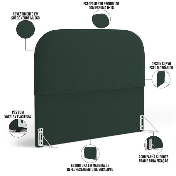 Imagem de Cabeceira Cama Box Queen 160cm Lanna com Puff Recamier Doha W01  Suede Verde Musgo - Lyam Decor