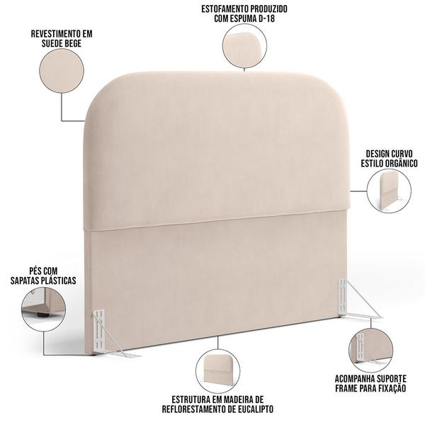 Imagem de Cabeceira Cama Box Queen 160cm Orgânica Lanna W01 Suede Bege - Lyam Decor