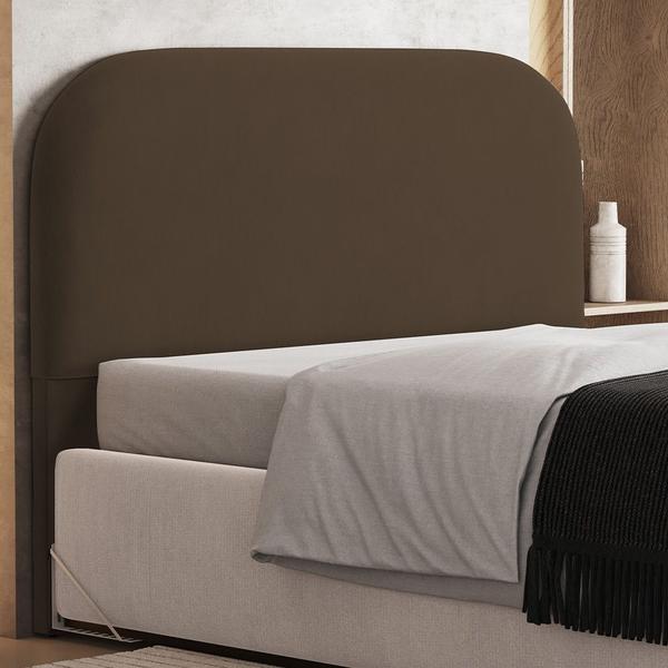 Imagem de Cabeceira Cama Box Queen 160cm Orgânica Lanna W01 Suede Marrom - Lyam Decor