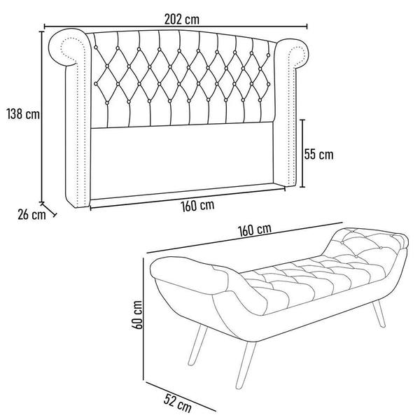 Imagem de Cabeceira Cama Box Queen 160cm Provença E Recamier Veneto P02 Bouclé Branco - Mpozenato