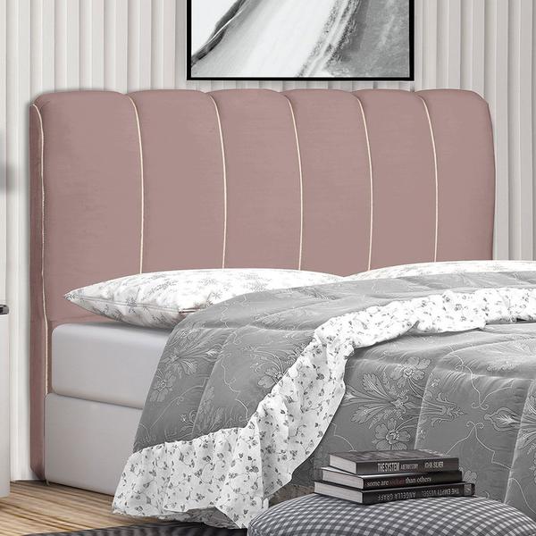 Imagem de Cabeceira Cama Box Queen Berlim 160 Cm Suede Rose - MV Estofados Shop