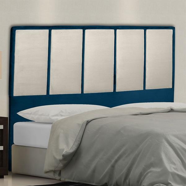 Imagem de Cabeceira Cama Box Queen Napoli 160 Cm Suede Azul Marinho e Bege Claro