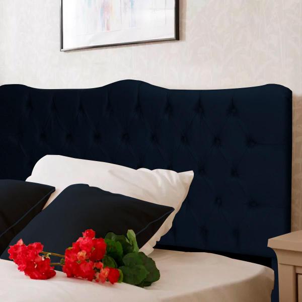 Imagem de Cabeceira Cama Box Queen Size Dubai 1,60 Suede Azul Marinho