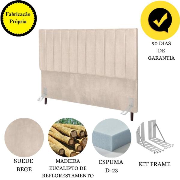 Imagem de Cabeceira Cama Box Solteiro 90cm Carla Suede Bege E Frame