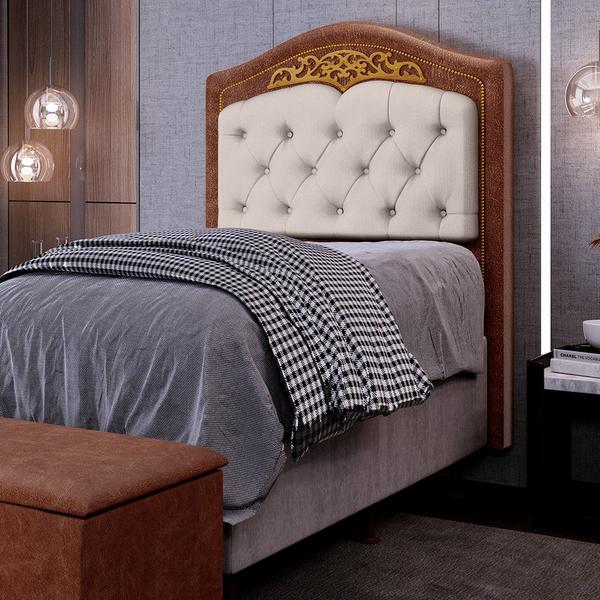 Imagem de Cabeceira Cama Box Solteiro 90cm Imperial J02 Corano/Suede Marrom/Marfim - Mpozenato