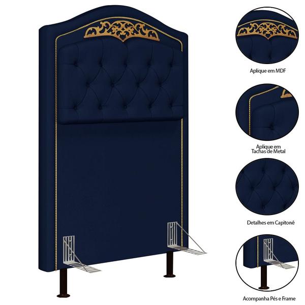 Imagem de Cabeceira Cama Box Solteiro 90cm Imperial Veludo J02 Azul - Mpozenato