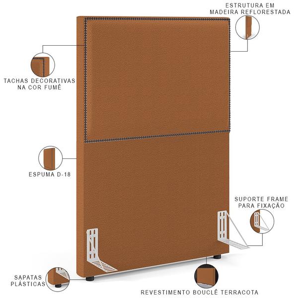 Imagem de Cabeceira Cama Box Solteiro Com Tachas 100 cm Vicenza L02 Bouclê Terracota - Lyam Decor