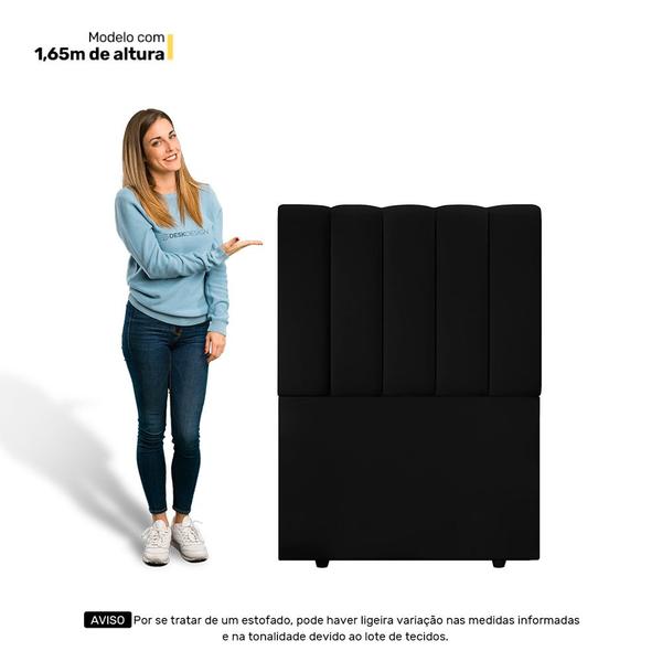 Imagem de Cabeceira Cama Box Solteiro Kharla 90cm Veludo Preto - Desk Design