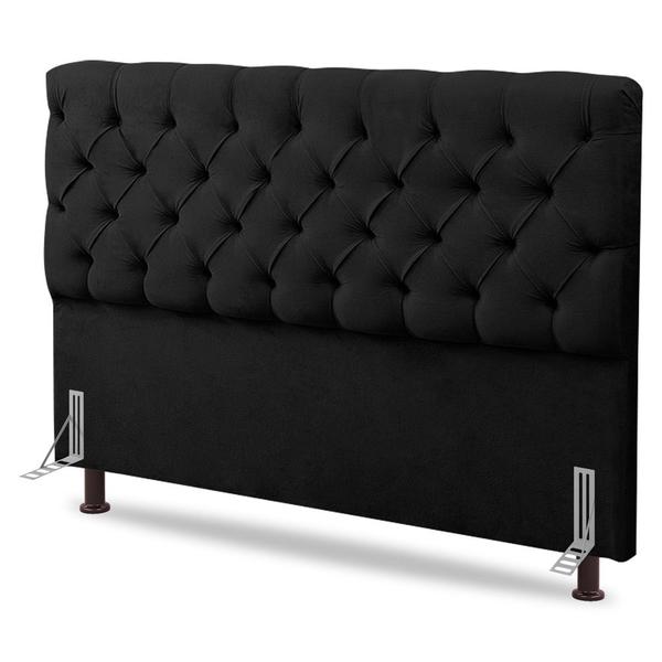 Imagem de Cabeceira Cama Box Solteiro Lylla 90cm Capitonê com Frame Suede Preto - Desk Design