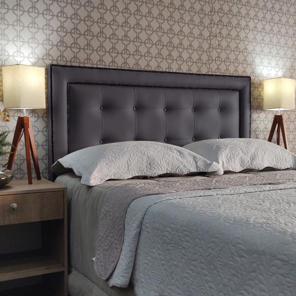 Imagem de Cabeceira Cama Casal Veneza 10 Diamond 2 Com Tachas Corano Cinza 120 RBL