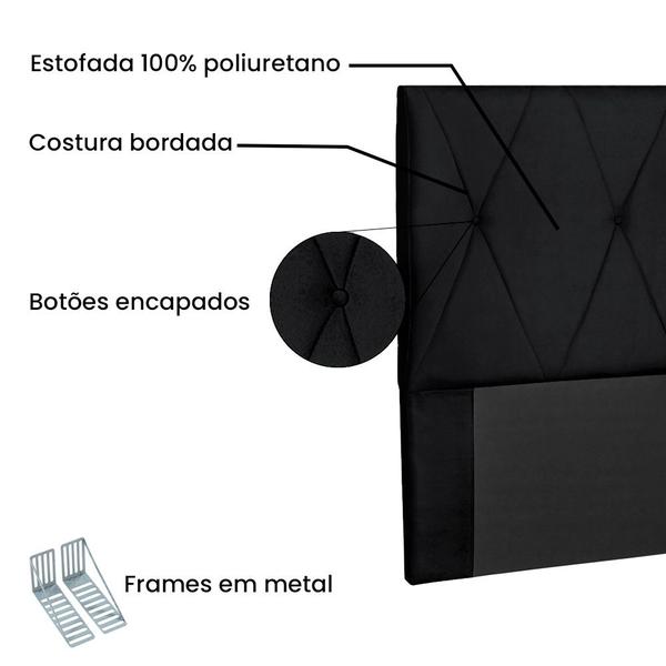 Imagem de Cabeceira Cama King 195 cm Score Veludo Preto - Nexta Casa