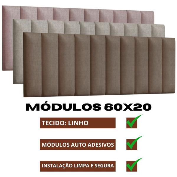 Imagem de Cabeceira Cama King Tecido Linho 200x60cm Kit com 10 Módulos Estofados Auto Adesivo