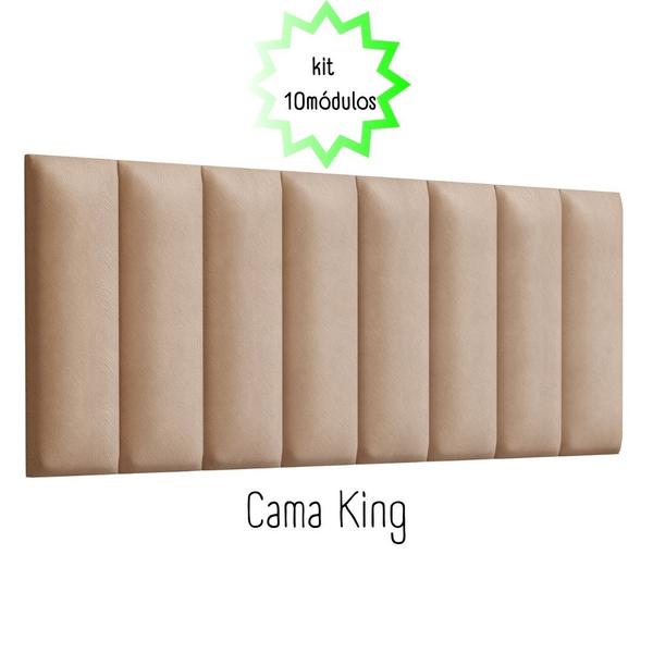 Imagem de Cabeceira Cama King Tecido Suede 200x60cm Kit com 10 Módulos Estofados Auto Adesivo