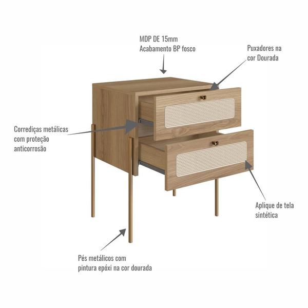 Imagem de Cabeceira Cama Solteiro 90cm e Mesa Cabeceira com 2 Gavetas