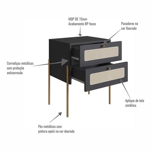 Imagem de Cabeceira Cama Solteiro 90cm e Mesa Cabeceira com 2 Gavetas